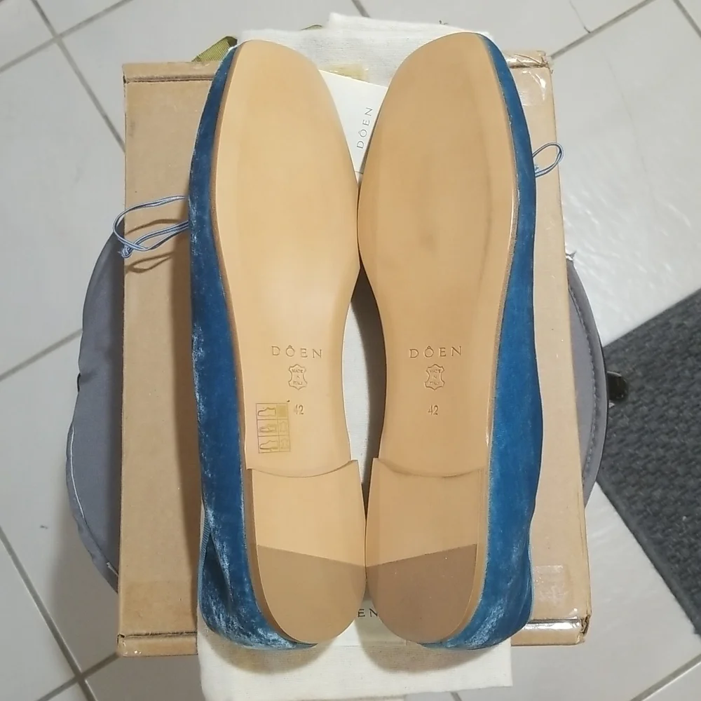 💕DOEN💕 Ballerina Slipper ~ Cerulean Blue Velvet Leather Flats EU 42 US 11 NWT - Picture 14 of 16